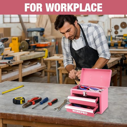 WORKPRO Portable Mini Metal Tool Box with 2 Drawers - color: Pink