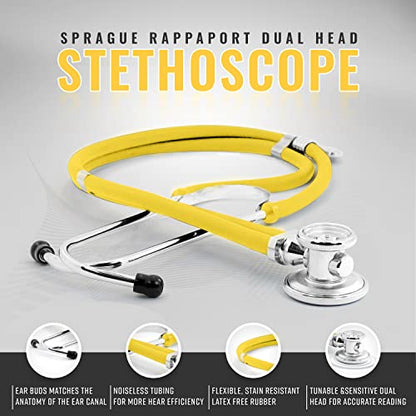 ASA TECHMED Nurse Essentials Professional Kit with Handheld Travel Case | 3 Part Kit Includes Adult Aneroid Sphygmomanometer Blood Pressure Monitor, Stethoscope, Diagnostic Otoscope (Yellow) - color: Yellow