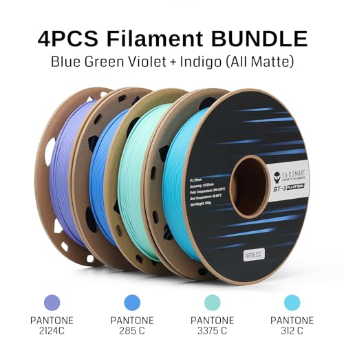 SainSmart GT-3 High Speed Matte PLA Filament Bundle, 3D Printer Filament Bundle Multicolor, 1.75mm 500g X 4 Spools, 4.4lbs (2kg) in Total High Flowability Cool Color - Blue, Green, Violet, Indigo - color: Cool Color - Blue, Green, Violet, Indigo