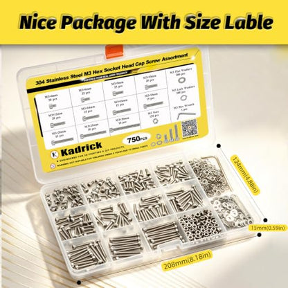 750PCS M3 Hex Socket Screw Kit,M3x4/6/8/10/12/14/16/18/20/25/30mm - size: SS M3 750Pcs 4-30MM