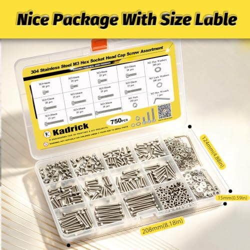 750PCS M3 Hex Socket Screw Kit,M3x4/6/8/10/12/14/16/18/20/25/30mm - size: SS M3 750Pcs 4-30MM