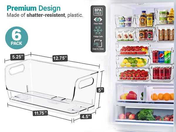 Sorbus Clear Pantry Organizer with Stackable Storage Bins, Open Front - size: Small Narrow, style: 6 Pack