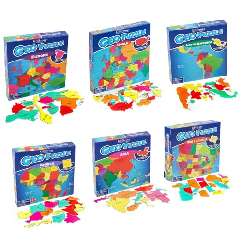 GeoPuzzle 6 Sets Individual Jigsaw Puzzles, Map Puzzle for Kids Ages 6 &Up - color: 6 Sets-individual
