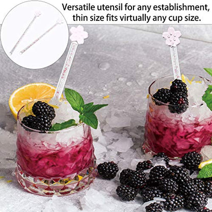 Toyvian Cherry Blossom Glass Stirring Rods 2-Pack 6.88 Inch Reusable Tea Juice Wine Swizzle Sticks with Decorative Handle for Home Bar and Restaurant