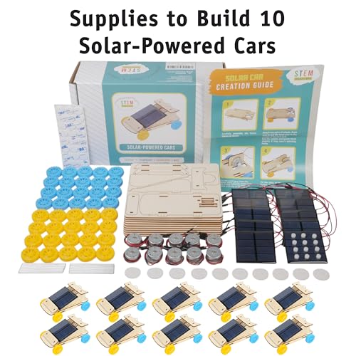 Solar Car Kit, 10-Pack - Build 10 Solar Powered Wooden STEM Cars