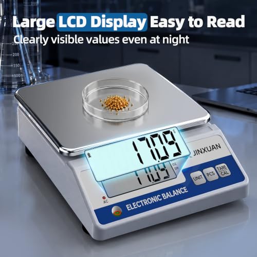 Digital Lab Scale 0.01g Accuracy 5000g Analytical Balance Scale Precision Scale for Weighing Gold Silver Jewelry Diamond Powder Grain Food, Electronic Gram Scale with 500g Weight, LCD Display, 7units - style: 5000gx0.01g with 500g Calibration Weights