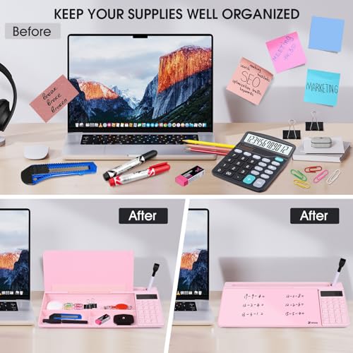 Varhomax Glass Desk Whiteboard Pink with Calculator - color: Calculator-pink