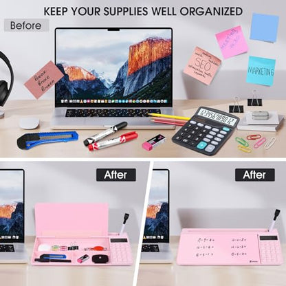Varhomax Glass Desk Whiteboard Pink with Calculator - color: Calculator-pink