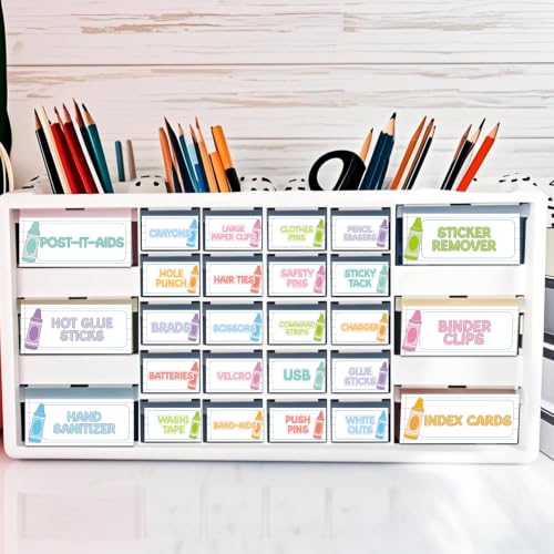 54Pcs Classroom Toolbox Labels Classroom Decoration Self-Adhesive Crayon Toolbox Sticker Pastel Tool Box Storage Decal Colorful Crayon Organizer Container Decor for Back to School Teacher Supplies - style: Crayon