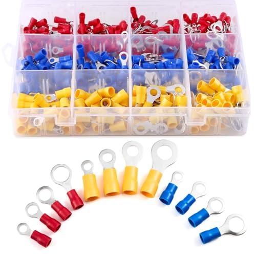 Chanzon 210pcs Insulated Ring Terminals Kit for 22-16GA, 16-14, 12-10AWG - size: Ring Assorted, style: 22-10AWG All Sizes