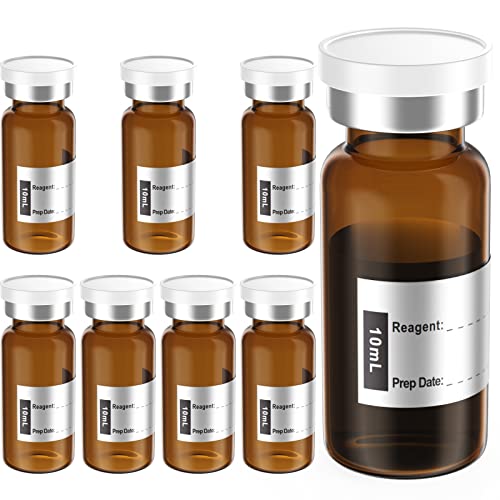 Biomed Solutions Empty Sterile Vial Sealed with Butyl Rubber Stopper and Flip Top Closure,Type 1 Borosilicate Glass Tubing,Individually Packed (10mL 8Pcs (Amber)) - size: 10mL 8Pcs (Amber)