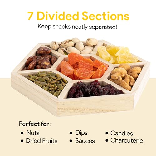 Hammont Hexagon Sectional Wooden Trays - 3 Pack - 8.5”x8.5”x1” - Eco Friendly Decorative Tray for Dry Fruits & Candies | Organic Wooden Tray for Gift & Home Décor - style: Hexagon Tray - Small