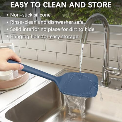 Coukre 2 Pack Silicone Spatula Set,High Heat Resistant, BPA-Free - color: PureDarkBlue
