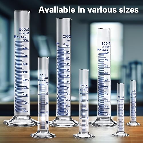 Thick Glass Graduated Cylinder Measuring Liquid Lab Hexagon Base Cylinders Come with Glass Dropper (Glass, 500ML) - size: 500ml