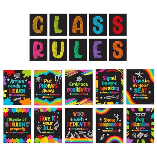 Decorably 20 Chalkboard Class Rules Classroom Decorations Middle School - color: Chalkboard Theme