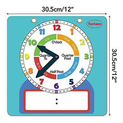 Large Magnetic Dry Erase Learning Clock for Kids Learn to Tell Time,12" Demonstration Teaching Time Practice Clock Analog Clocks with Pen, Classroom Supplies Homeschool Essentials Learning Resources - color: Light Blue