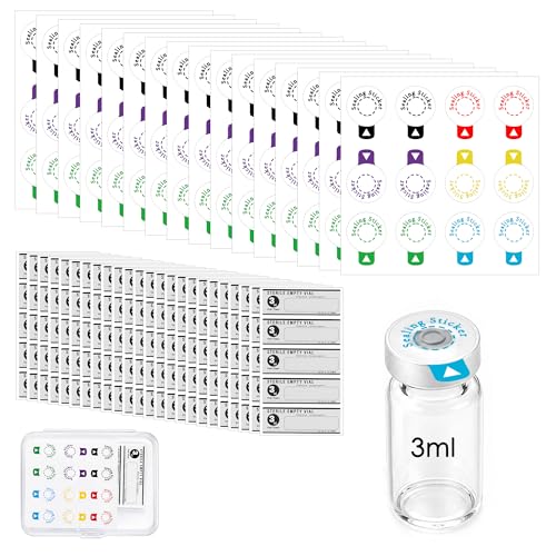 240Pcs 3ml Vials Sealing Stickers with 120 Bottle Label Stickers & Box