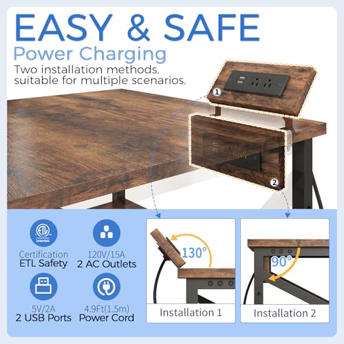 METYERRY 24"x23.6" Large Printer Stand with Power Outlet, 3 Tier Cart - color: Rustic Brown