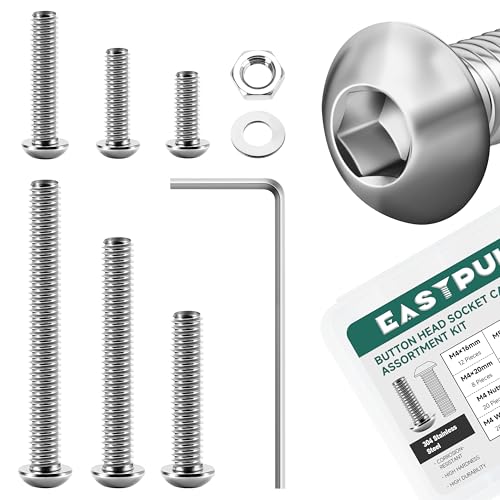Metric Screw Assortment, 120Pcs Metric Bolt Assortment Kit M4 M5 M6 Machine Screws and Nuts with Lock & Flat Washers, 304 Stainless Steel Button Head Socket Cap Black Screws Nuts and Bolts Kit - color: (Silver) Button Head, size: 120Pcs M4 M5 M6