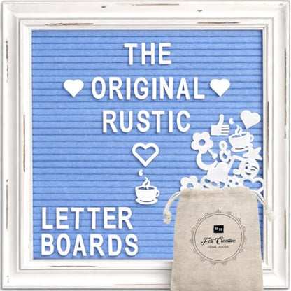 Blue Felt Letter Board Baby Announcement Sign with Rustic Wood White Frame - Rustic Farmhouse Letter Board Sign with Stand - 10x10 Felt Board Changeable Message Board with 350 Letter Set - color: Blue, size: 10x10 inches