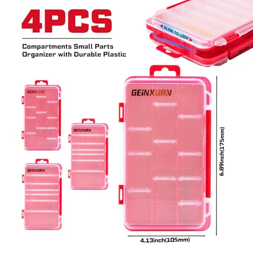 Geinxurn Small Flat Storage Parts Organizer, 4Pcs Red Portable Transparent Plastic Small Parts Tools Box with Removable Dividers, Screwdriver Bit Cases Storage(4 Pieces) - color: Red-04