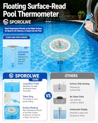 Glow Dial Floating Pool Thermometer Easy Read - Glitter Water Temp Gauge - color: Pool Thermometer - Green