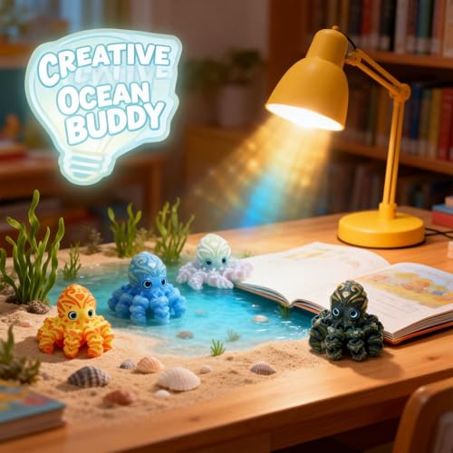 4Pcs 4in 3D Printed Octopus Set, Articulated Flexible Octopus Fidget Toy, 3D Printed Animals Desk Pets for Office, Sensory Stress Relief Sea Creature Toys for Kids & Adults, Easter basket essentials - color: 4pcs Octopus Set-b