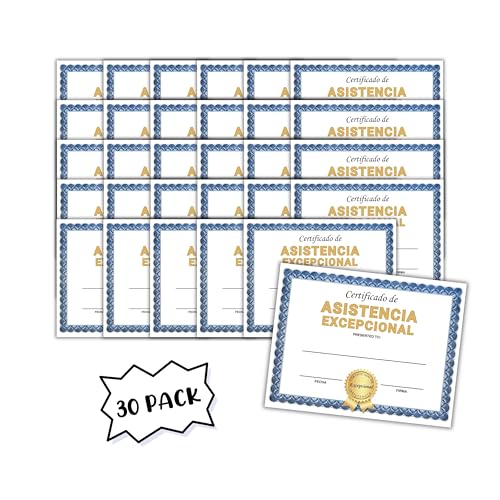Spanish Certificate of Outstanding Attendance 30pk 8.5x11” Perfect Classroom Sunday School Recognition Award Students Participation