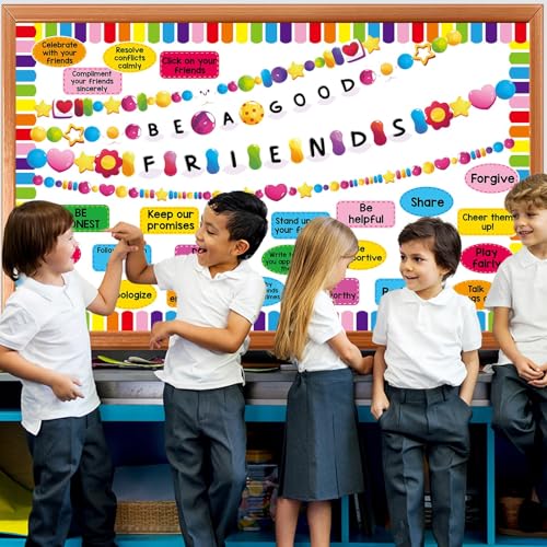 Back to School Bulletin Board Set Friendship Bracelet Classroom Decorations Motivational Paper Cutouts Friendship Bulletin Board Borders for Classroom Home Office School Chalkboard Wall Door Decor - style: Friendship Bracelet
