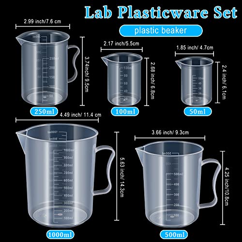 Xuhal 23 Pcs Plastic Beakers Graduated Cylinders Erlenmeyer Flask Set