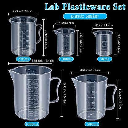 Xuhal 23 Pcs Plastic Beakers Graduated Cylinders Erlenmeyer Flask Set