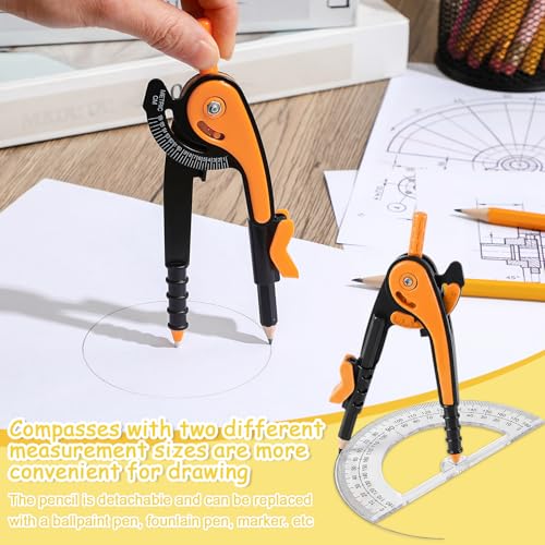 Chengu 48 Pcs Math Geometry Compass Bulk with Pencils 6 Inch, Dark Color - color: Dark Color