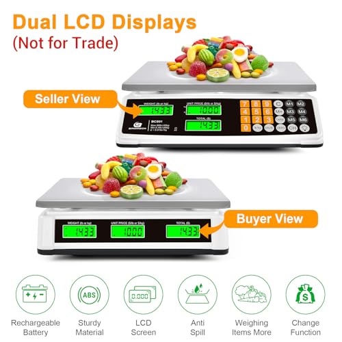 Price Computing Scale 88lb/40kg Commercial Food Scale for Produce Meat Weighing, LCD Display and Green Bright Backlight for Farmers Markets, Meat Shop, Deli, （Not for Trade） - size: Flat Platform