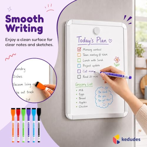 Magnetic Dry Erase Board for Fridge 8.5’’ x 11’’ with 6 Magnetic Markers