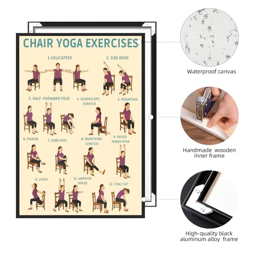 Balsuka Chair Yoga Exercises Poster Wellness Chart for Seniors Over 60 Fitness Instruction Canvas Print Step-by-Step Seated Yoga Guide Wall Art for Home Gyms Office Decor 8x10inch Black Aluminum Frame - color: style-4 Black Aluminum Frame, size: 8"L x 10"