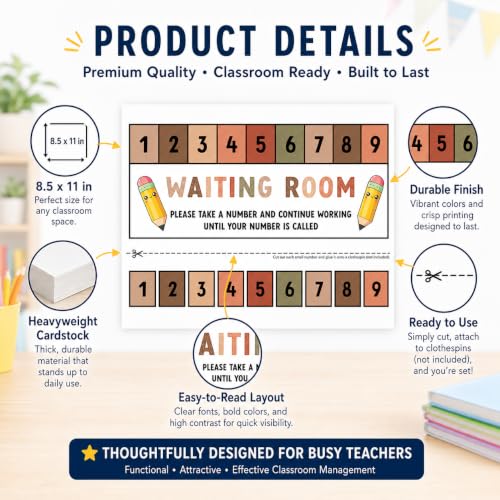 Andaz Press Boho Teacher Waiting Room Sign, Please Take a Number Classroom Poster for Student Management, Teacher Waiting in Line System, Behavior Management Visual Aid, 8.5x11 Thick Cardstock - color: Boho Teacher Waiting Room Sign