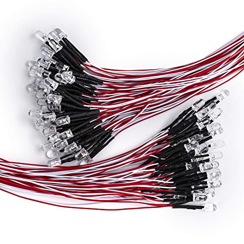 DiCUNO 100Pcs 5MM Pre Wired 12V Pink Light LED Diodes, with 9.4 Inch Lead - color: Pink