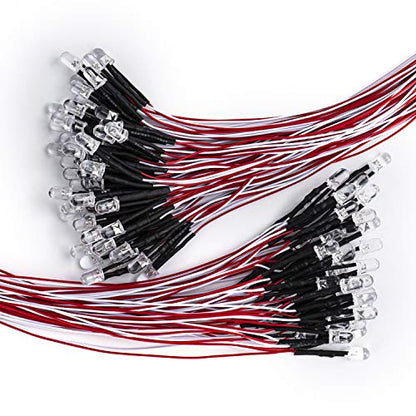 DiCUNO 100Pcs 5MM Pre Wired 12V Pink Light LED Diodes, with 9.4 Inch Lead - color: Pink