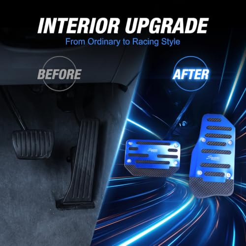 2 PCS Car Pedal Covers, Aluminum Alloy Non-slip Brake Throttle Pedal Covers Kit, Anti-rust Stripes Automatic Treadle Protector with "Sports", Universal for Most Cars, Trucks, Vans (Blue) - color: Blue