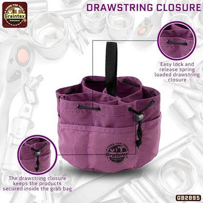 Graintex 18 Pockets Grab Bag Rip-stop Canvas Drawstring Closure, Small Part Organizer Pouch, Small Tools, Screws, Parts, Parachute Tool Bag for Efficient Storage - Purple - color: Purple