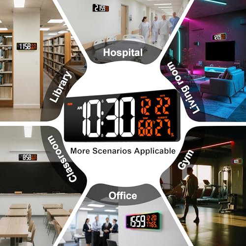 17.3" Large Digital Wall Clock Timer Alarm Clock with 8 Color Night Light - color: Orange&white