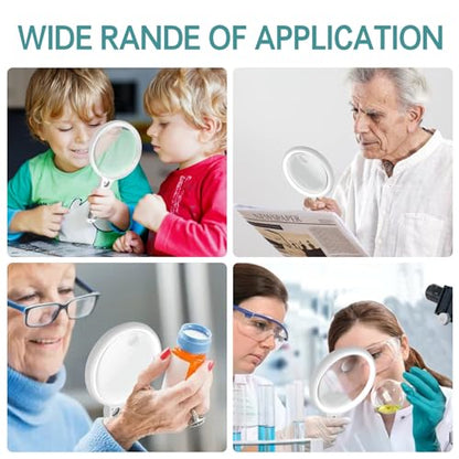 Large Magnifying Glass with 37 LED Light and Case, 10X 20X 45X Handheld - color: White & Grey, size: Magnifier with Light (With Case)