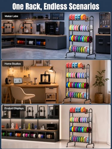 AHOWPD 3D Printer Filament Storage Rack with Wheels for 40pcs Filaments