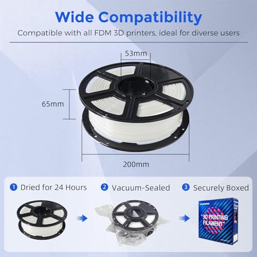 FLASHFORGE PETG Pro Filament 1.75mm White, 3D Printer Filament 1kg (2.2lbs) Spool, Dimensional Accuracy +/- 0.02mm, 3D Printing Filament for Various Mechanical Parts, Waterproof Parts - color: White