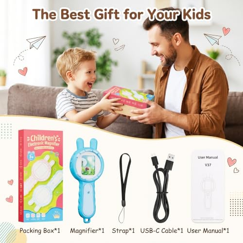 Kids Microscope Autofocus Magnifier STEM Gifts Toys for Ages 4-12 - color: Blue-rabbit ear