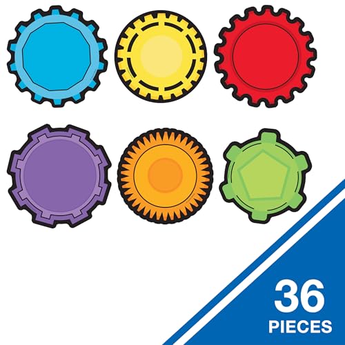 Carson Dellosa 36-Piece Gear Bulletin Board Cutouts, Red, Yellow and Green Cutouts for Bulletin Board, Science, and STEM Classroom Décor, STEM Cutouts for Classroom - size: Regular, style: Gears