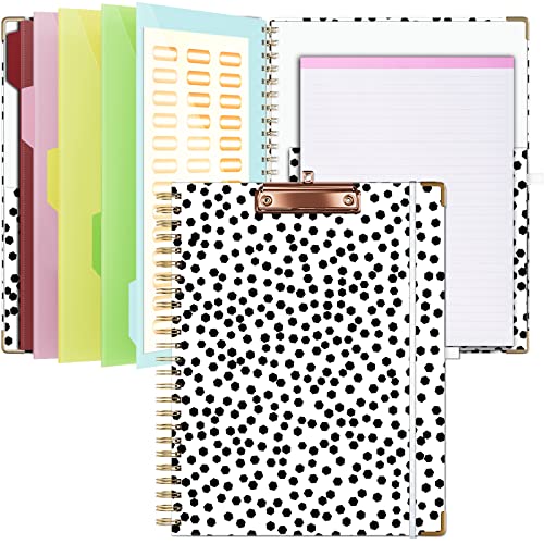 Ospelelf Clipboard with Storage 8.5 X 11，Padfolio Organizer, Spiral Portfolio Letter Size with Notepad, Pen Holder, 5 Extra Folder Divider Pages, Elastic Closure Nurse Office Essentials (Polka Dots) - color: Polka Dots
