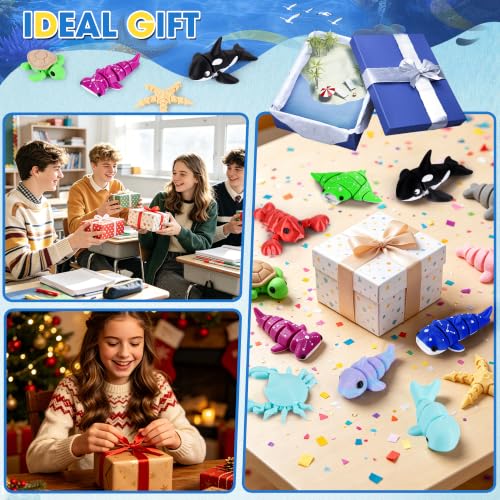 12 Pack 3D Printed Ocean Animal Toys Flexible PLA Sea Desk Decor Set - size: Marine Animals, style: 12 PCS