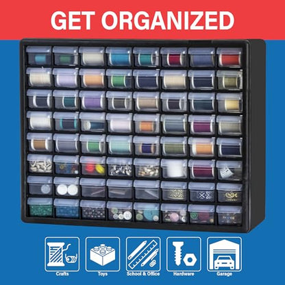 Akro-Mils 10164, 64 Drawer Plastic Parts Storage Hardware and Craft Cabinet, 20-Inch W x 6-Inch D x 16-Inch H, Black - color: Black, size: 64 Drawer, style: 1 Pack