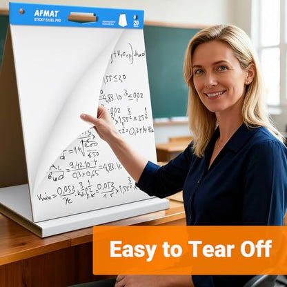 AFMAT Tabletop Sticky Easel Pad & Dry Erase Board 2 in 1, 20 x 23 in Portable Easel Stands for Teachers, Super Sticky & Bleed-Resistant, Ideal for Meetings/Training/Presentation, 20 Sheets/Pad, 8 Pads